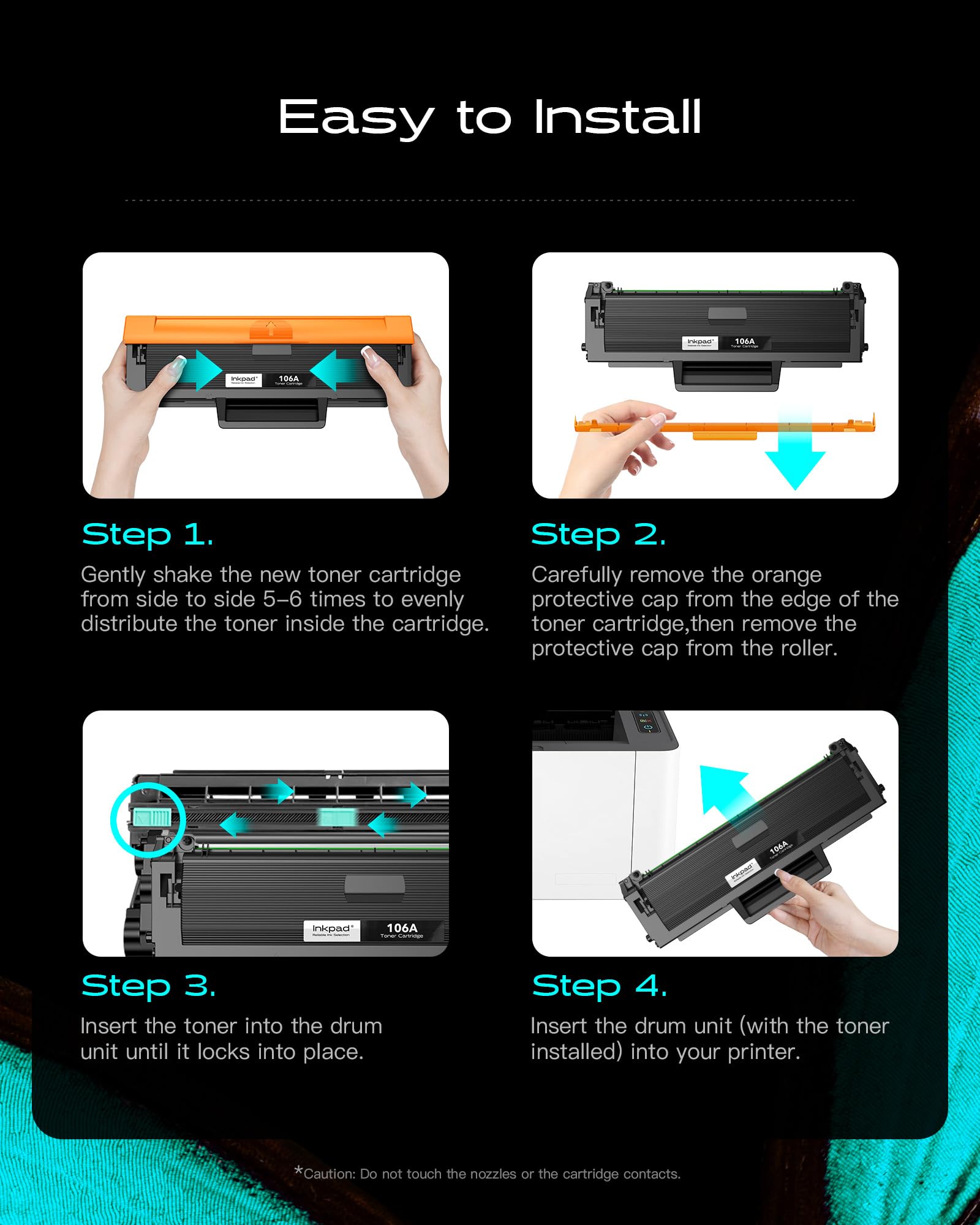 iNKPAD W1106A 106A Toner compatibile per HP 106A Toner per Laser MFP 135wg 107w 107a 107r MFP 137fwg 137fnw 135w 135a 135r Cartuccia stampante(Nero, confezione da 1)
