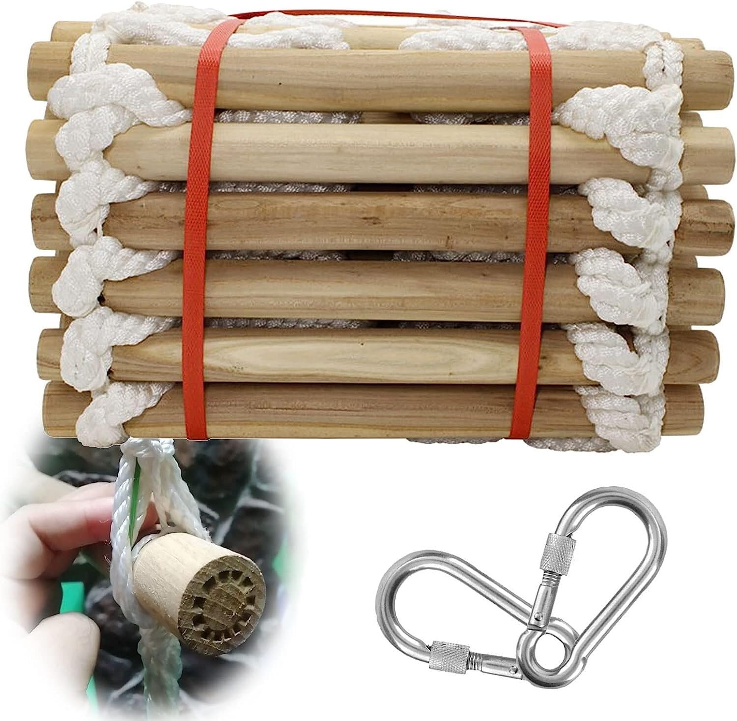 Emergency Fire Escape, Round Wooden Rope Ladder, Portable For Outdoor Tree Climbing House In Playground(40cm,5M/16Ft)