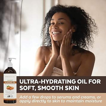 Viva Naturals Sweet Almond Oil, 16 fl. oz Skin & Hair Moisturizer, Body & Massage Oil, Carrier Oil for Essential Oils, Non-Greasy & Pure
