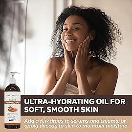 Viva Naturals Sweet Almond Oil, 16 fl. oz - Skin & Hair Moisturizer, Body & Massage Oil, Carrier Oil for Essential Oils, Non-Greasy & Pure