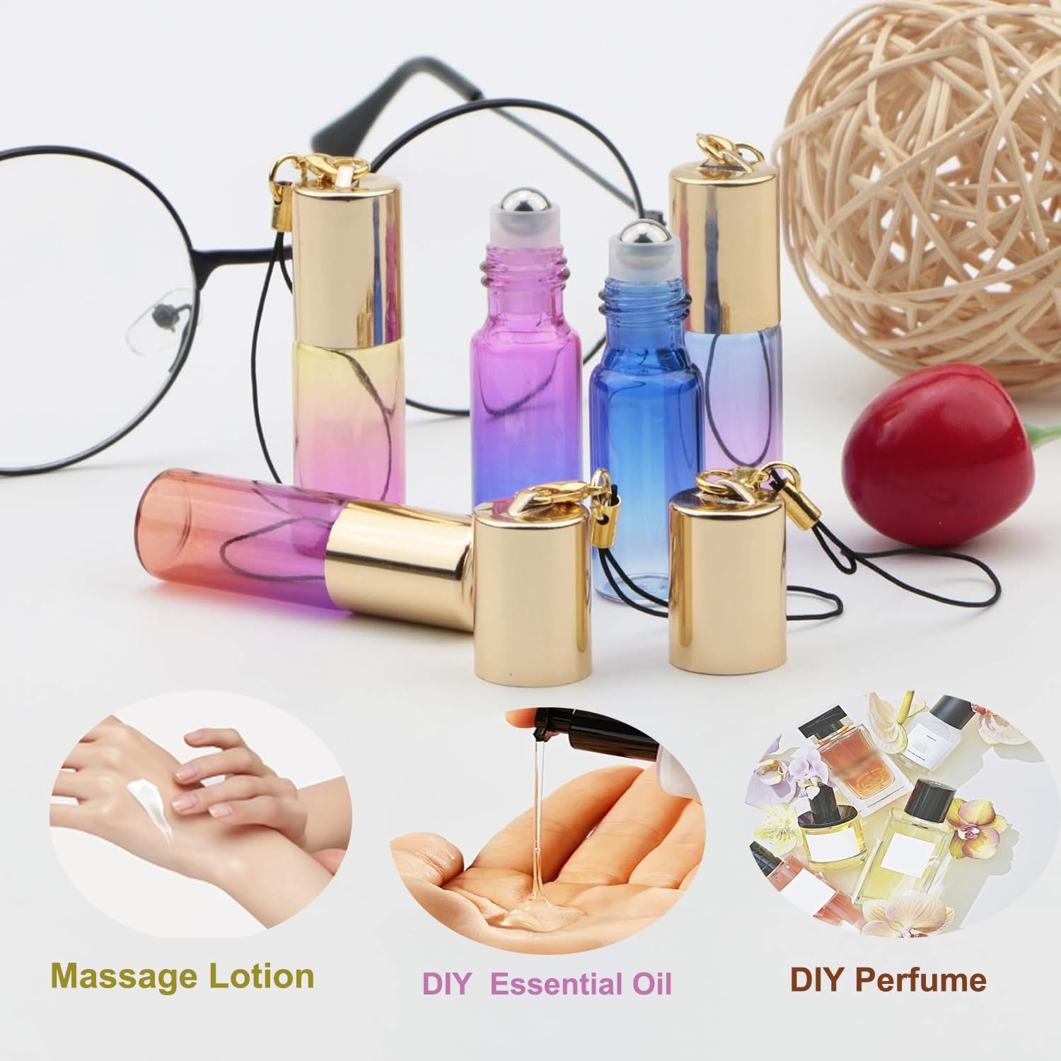 JIUWU 18 Stück Glas-Rollerflaschen 5 Ml – Mit Edelstahl-Rollkugeln Für ätherische Öle & Parfüm