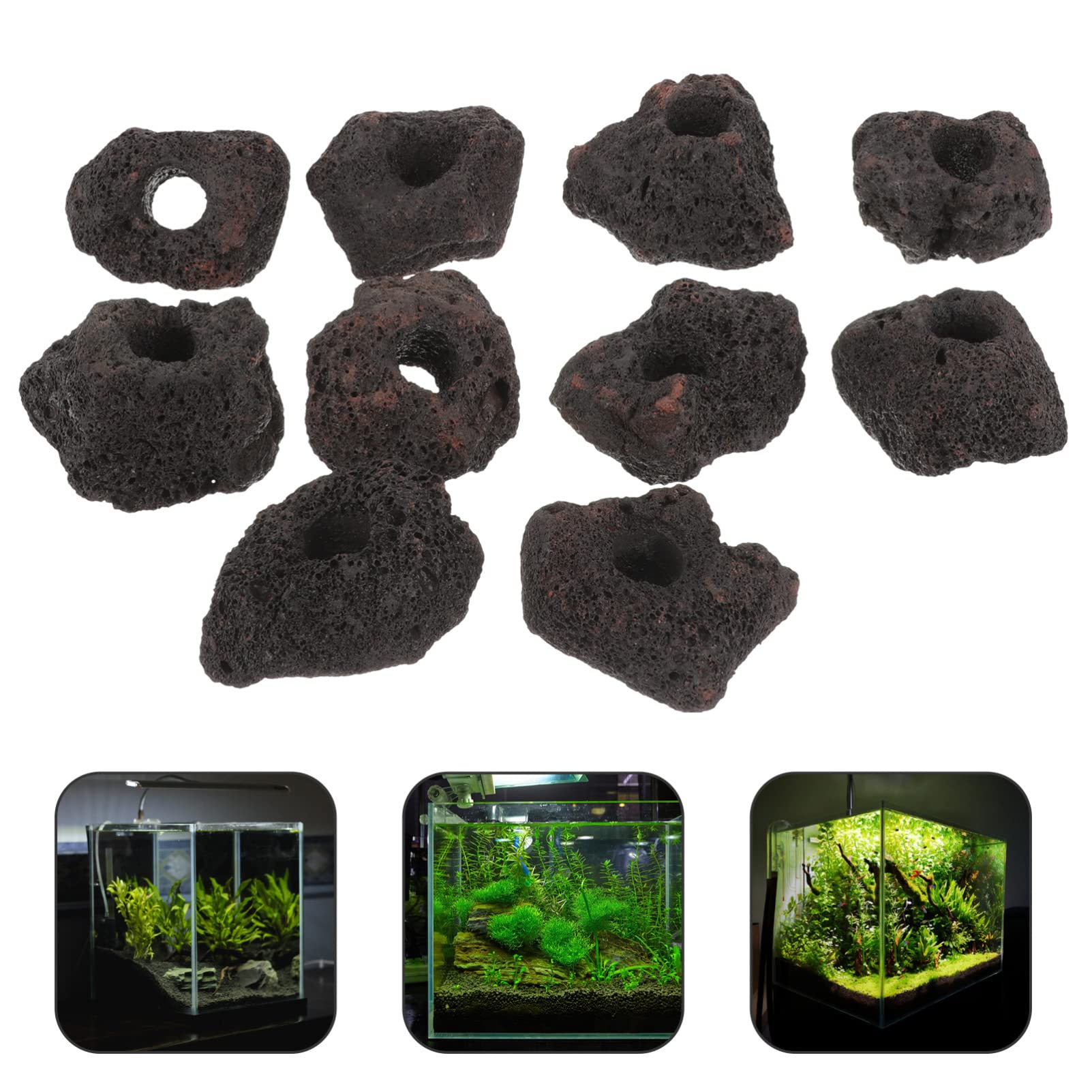 SUPVOX 10piezas Adornos Rocas Volcánicas Anillos Fijación Peceras Decoración Acuario