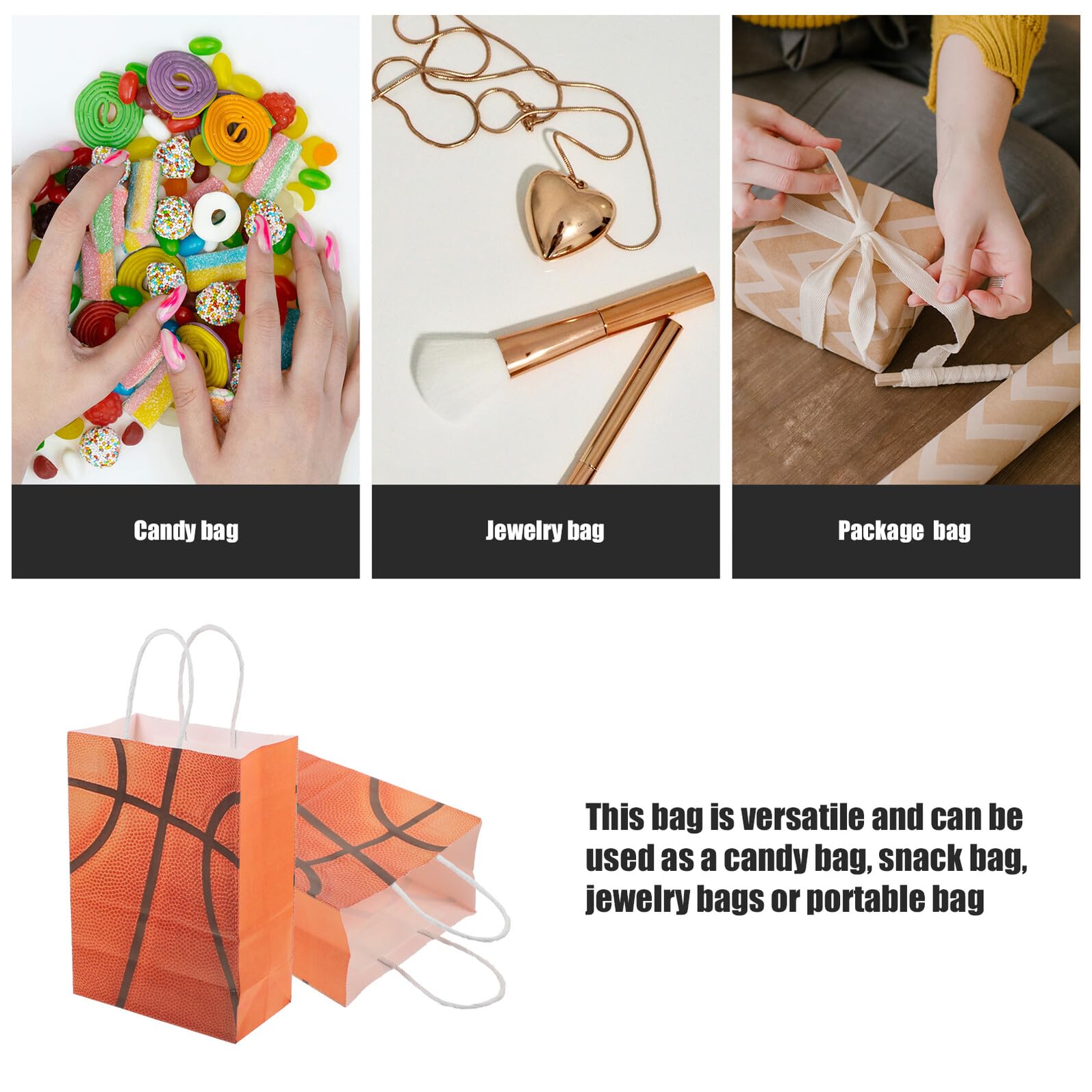 YARNOW 24 Sacchetti Regalo Compleanno Tema Basket in Carta Kraft Grande Capacità Borse Riutilizzabili per Bomboniere Sportive Decorazioni per Feste di Compleanno e Attività Sportive