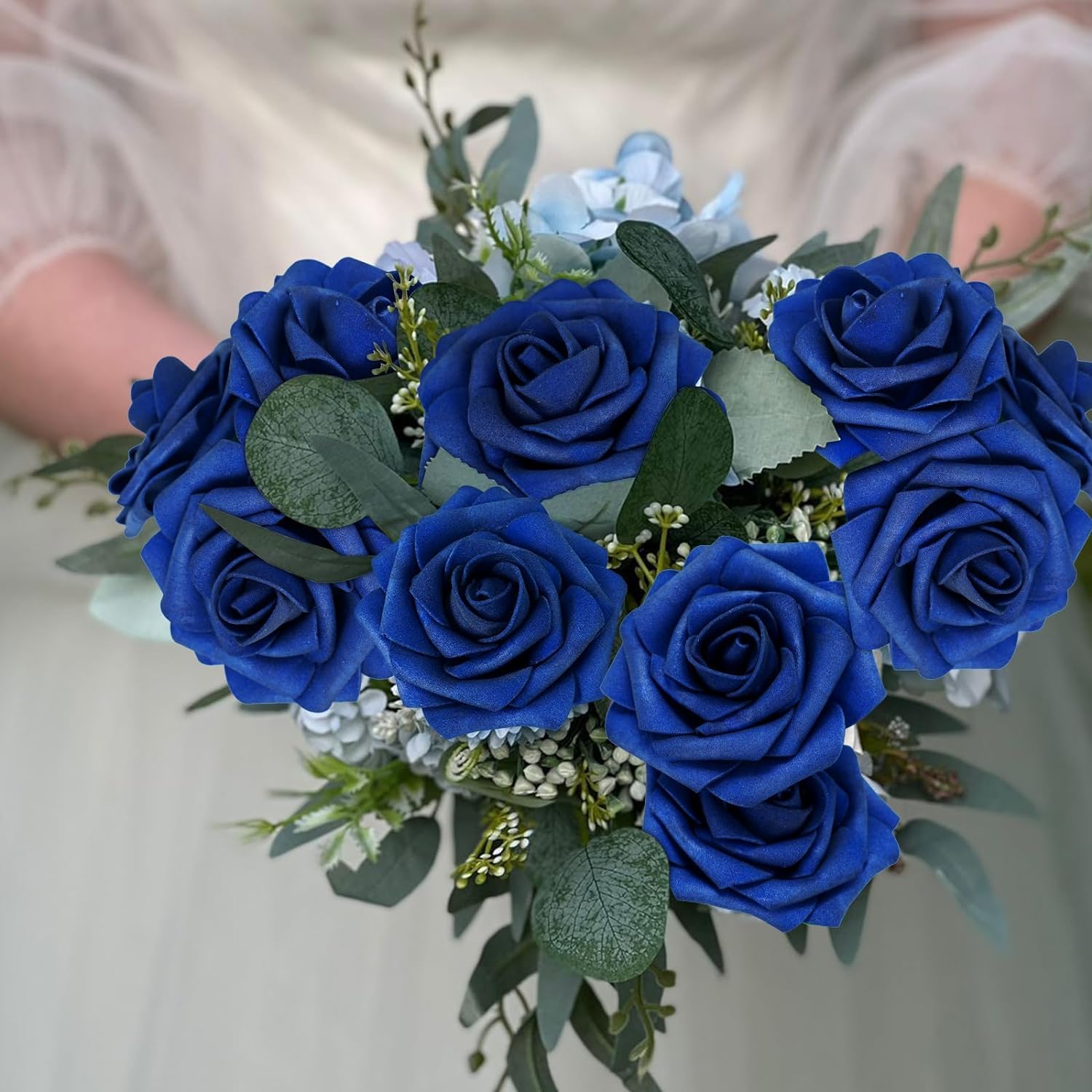 N&T NIETING Artificial Flowers Navy Blue Roses 25Pcs Fake Flowers Foam Roses with Stems for DIY Wedding Bridesmaid Bridal Bouquets Mother's Day Centerpieces Party Home Decoration Baby Shower - Image 3