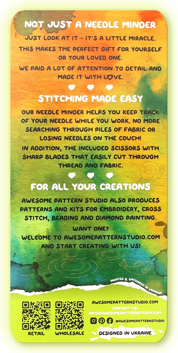 Awesome Pattern Studio Needle Minder Set – Frog Magnetic Needle Minder + 2 Needle Threaders + Crane Scissors. Enamel Pin for Cross Stitch, Embroidery and Craft