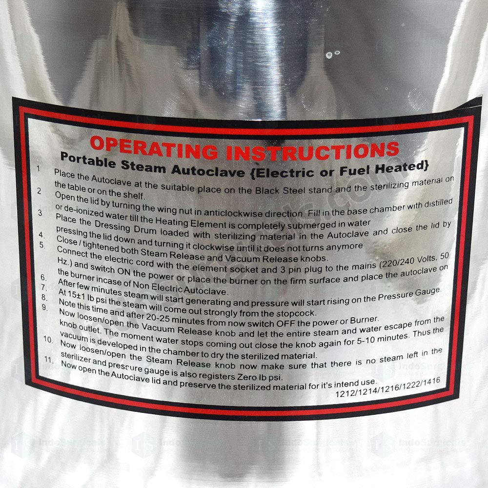 Indosergical autoclave is electric, almost. 21 ltrs. (Size approx. 12 "Diya. X 12" H) Indosergical autoclave is electric, almost. 21 ltrs. (Size approx. 12 "Diya. X 12" H)