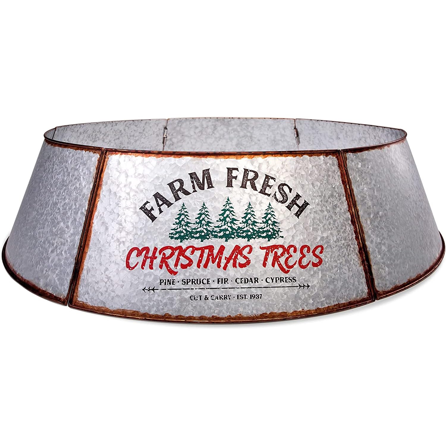 Hallops Galvanized Christmas Tree Collar - Large to Small Christmas Tree Base Cover. Adjustable Metal Skirt, Christmas Decor (Original, Super Oversize)