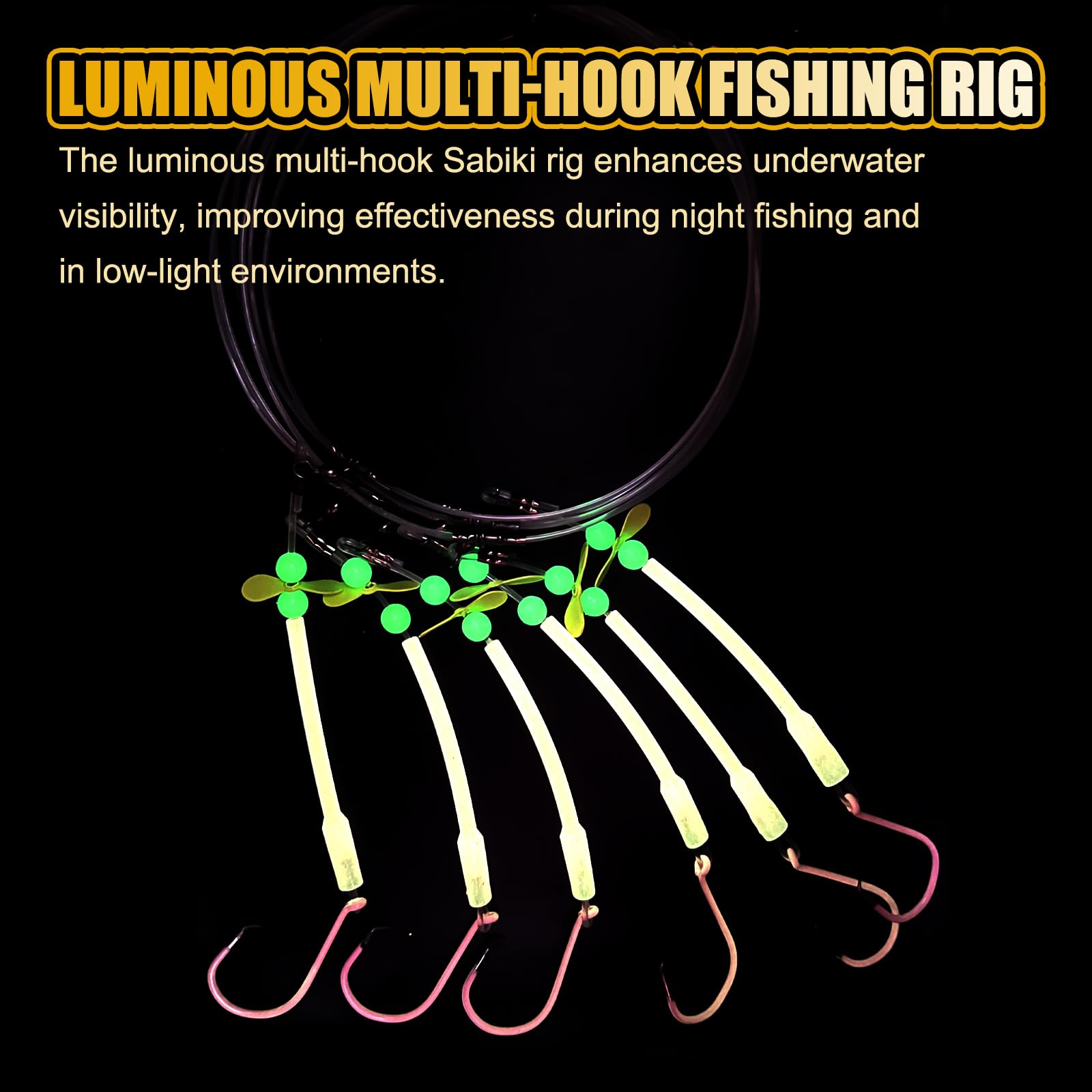 Confezione da 2 ami luminosi a goccia profonda, ganci circolari 6/0 8/0 10/0 con maniche in PVC incandescente, rig da pesca inferiori per Tilefish, Snapper e cernia