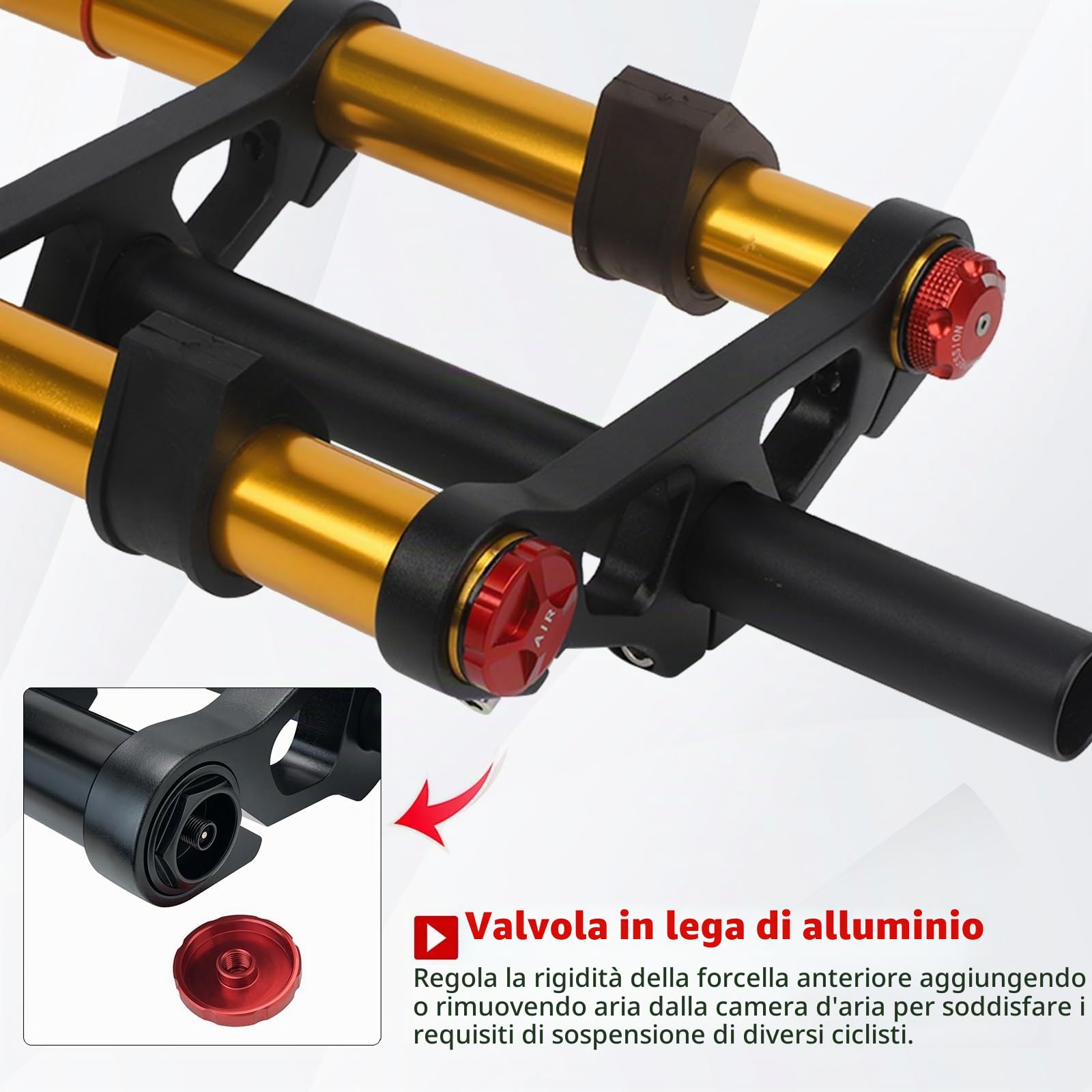 Forcella Anteriore Bici elettrica 26x4.0 Forcella Aria Fat Bike Forcella Mountain Bike BMX Dritta 1-1/8 MTB Bicicletta Freno Disco Escursione 190mm 2790g
