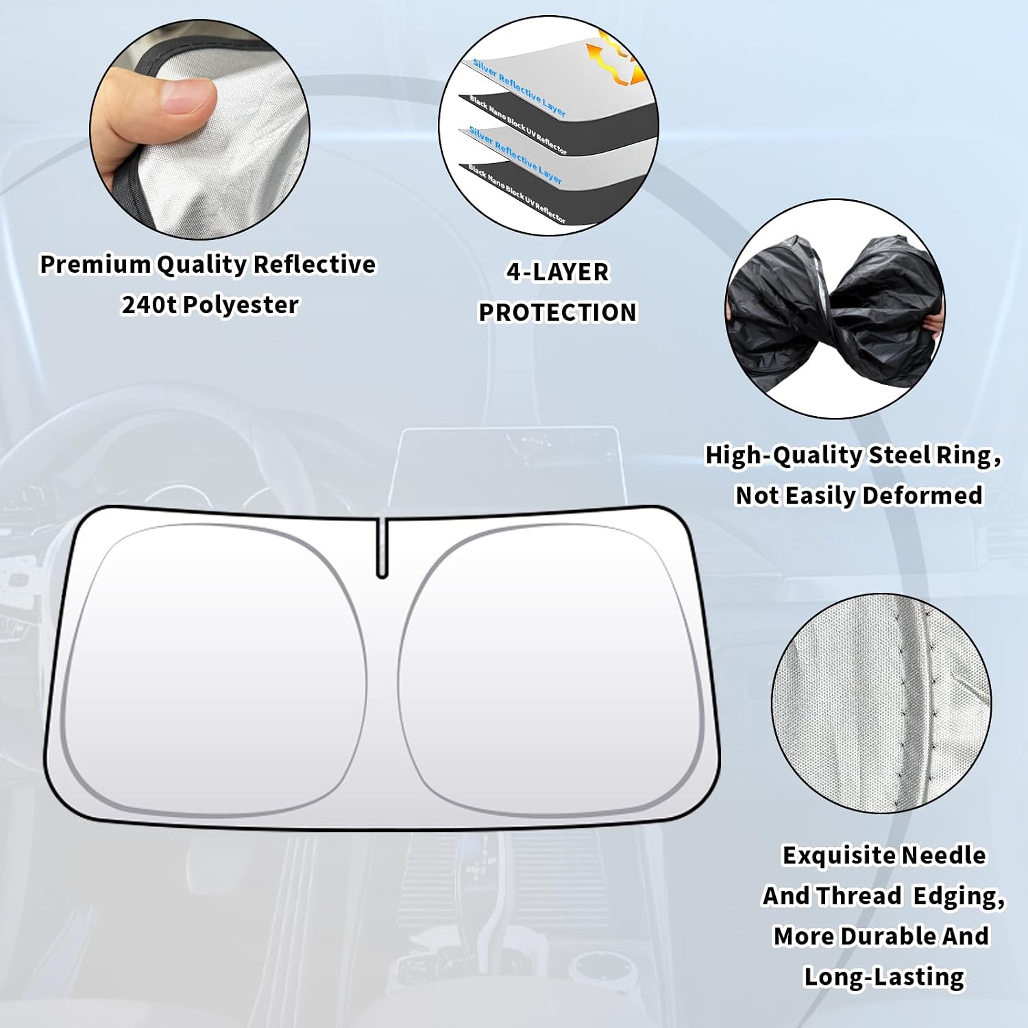 Thickened 2-Layer Front Windshield Sun Shade Compatible for Toyota Tacoma N300 2016-2023, Foldable Custom Fit Sunshade Blocks 99% Heat, Keeps Car Interior Cool (for Tacoma N300 2016-2023)