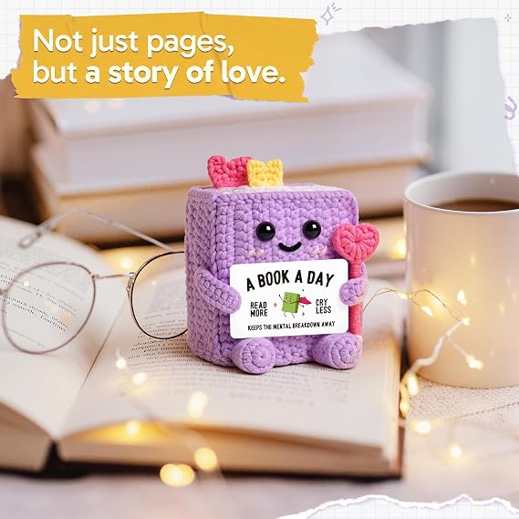 Book Lovers Gifts for Women, Girl, Book-Shaped Positive Support Crochet