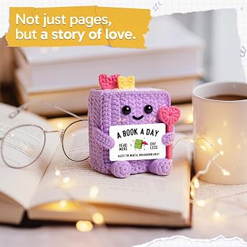 Book Lovers Gifts for Women, Girl, Book-Shaped Positive Support Crochet