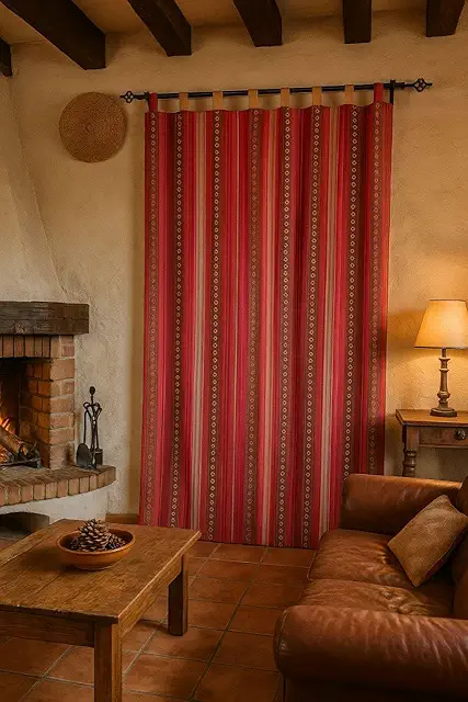 Cortina Alpujarreña Jacquard Roja Valenciana - 140x260cm - Interior y Exterior