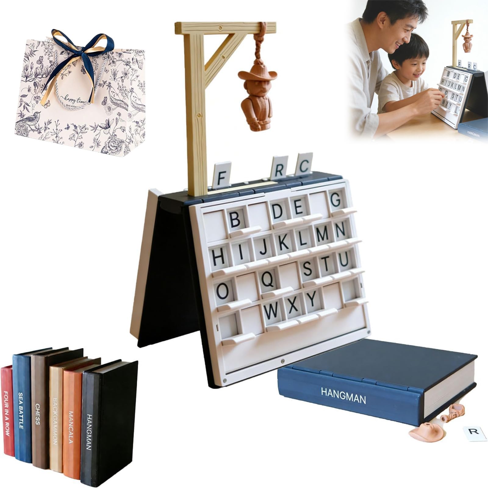 Hangman Game Book - Vocabulary Words Spelling Challenge & 3D Printed Magnetic Chess Set - Portable Board Games for Adults