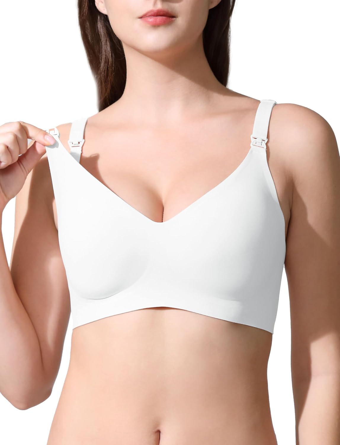 Women's Maternity Nursing Bra for Pregnancy & Breastfeeding - V Neck Seamless Wireless Bra