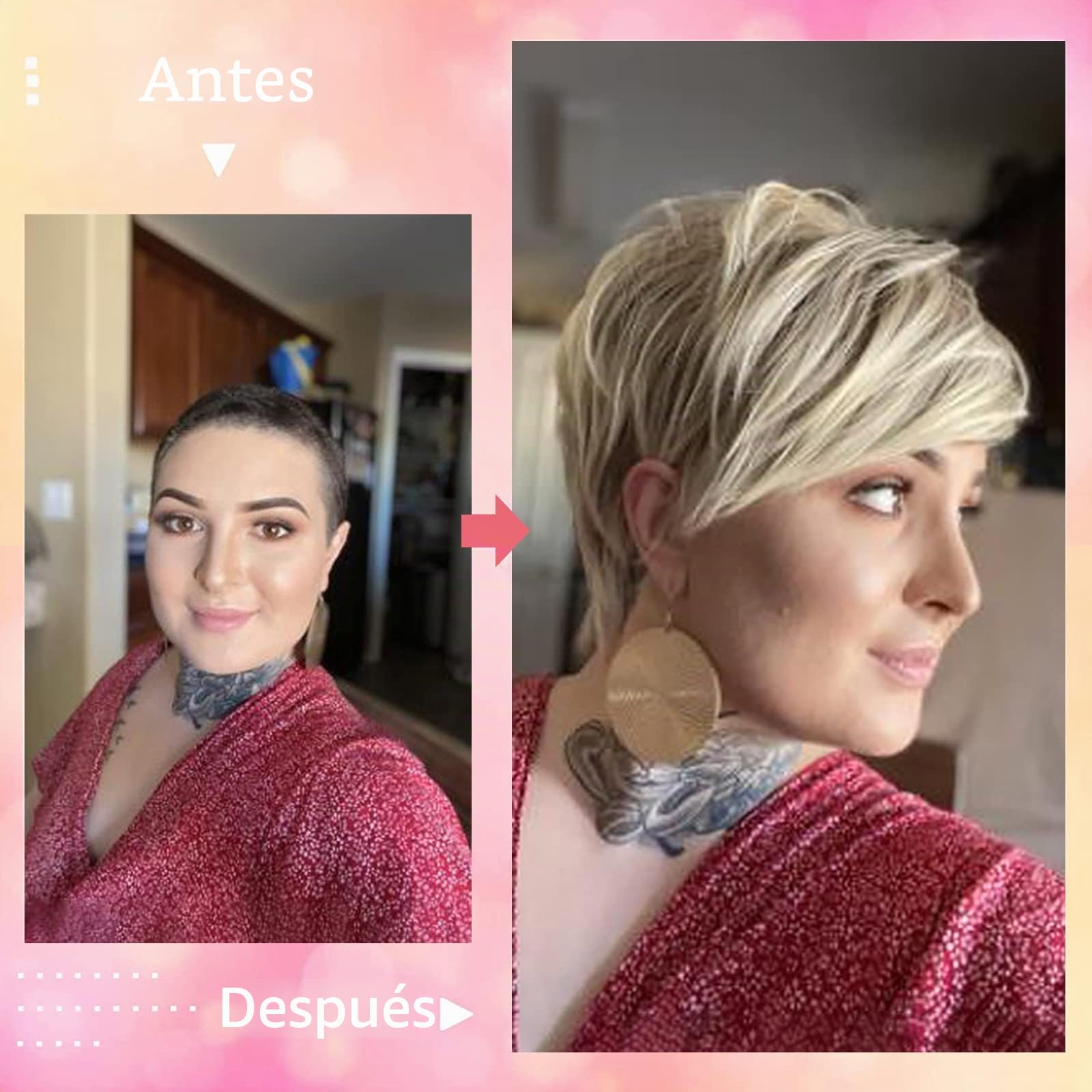 Creamily Peluca Corta Pixie Peluca Rubia Corta en Capas para Mujeres Peluca de Cabello Sintético para Señoras Rubia Marrón Mixta