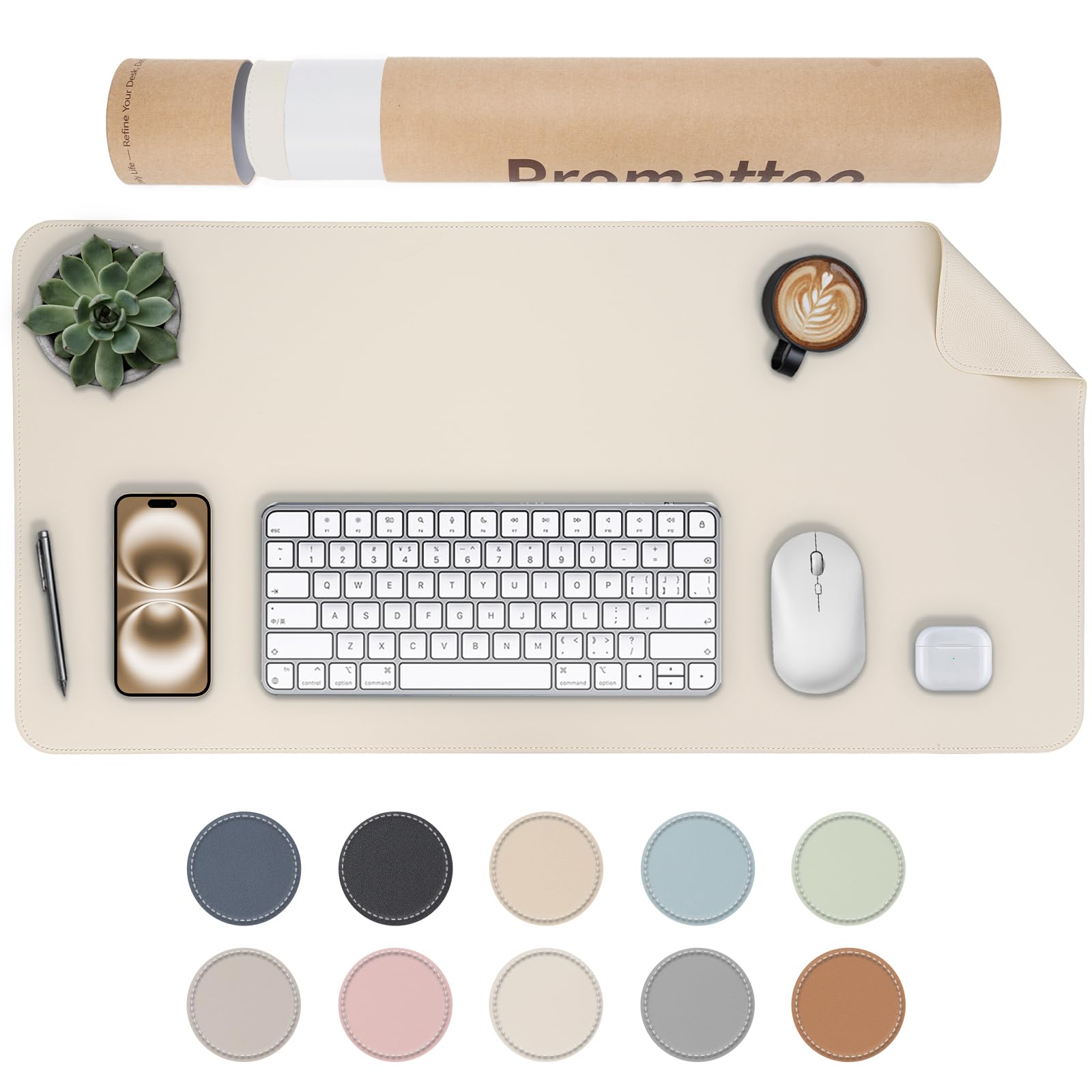 PROMATTOO XXL Schreibtischunterlage aus veganem Leder – Rutschfest, geruchsfrei & wasserabweisend – Edle Laptop-Matte mit Geschenkverpackung für Büro, Homeoffice & mehr – Keine störenden Kanten!