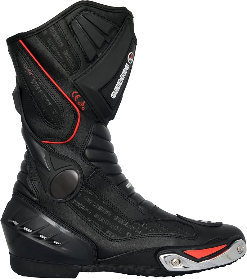 Bohmberg Bottes de moto, bottes de sport en cuir, hydrofuges en cuir robuste avec protections attachées/conception très cool/urbaines, biker, Noir, 42 EU Bohmberg Bottes de moto, bottes de sport en cuir, hydrofuges en cuir robuste avec protections attachées/conception très cool/urbaines, biker, Noir, 42 EU