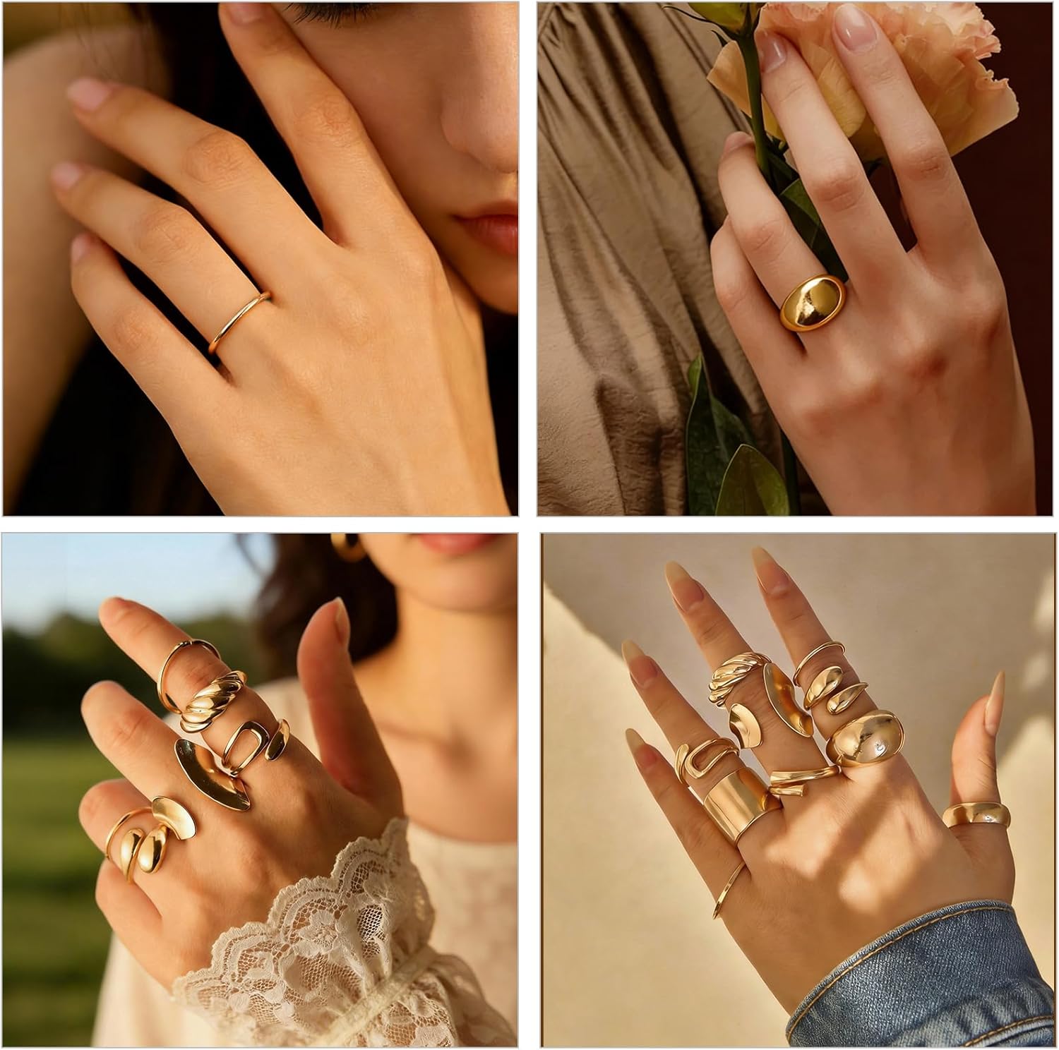 10 Pcs Gold Rings Set for Women 18K Gold Plated Chunky Thick Stackable Open Rings Statement Trendy Ring Pack - Image 6