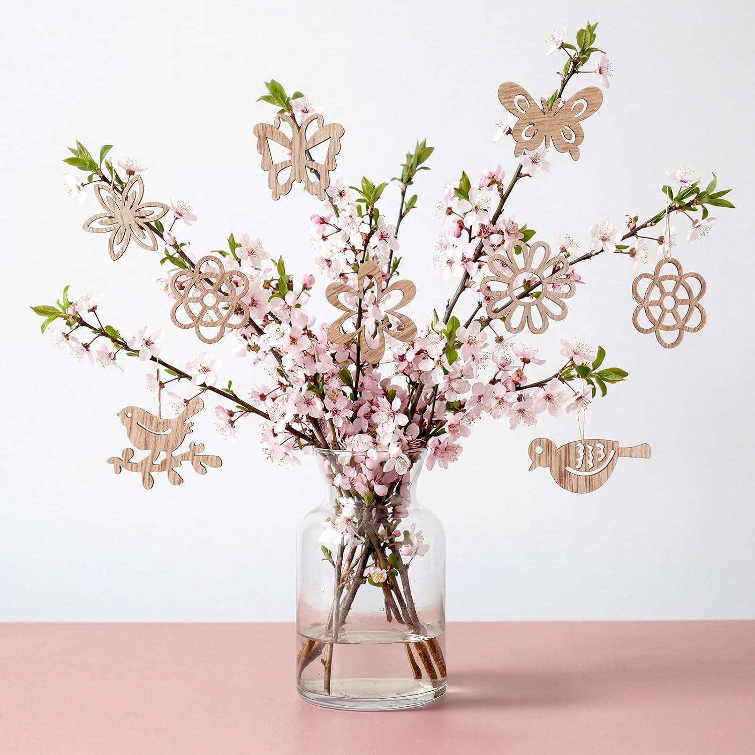100 PCS Unfinished Wood Crafts Wood Slice Leaf Bird Flowers Butterfly Pattern Cutouts Mini Wooden Handmade Craft Decoration Supplies DIY Art Project Wooden Pieces Scrapbook Embellishments