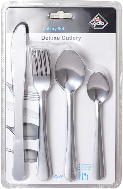 Stainless Steel Cutlery Set Knife Spoon Fork Teaspoon for Modern Kitchen with A Strong Lovely Presentation Box (16 PC)