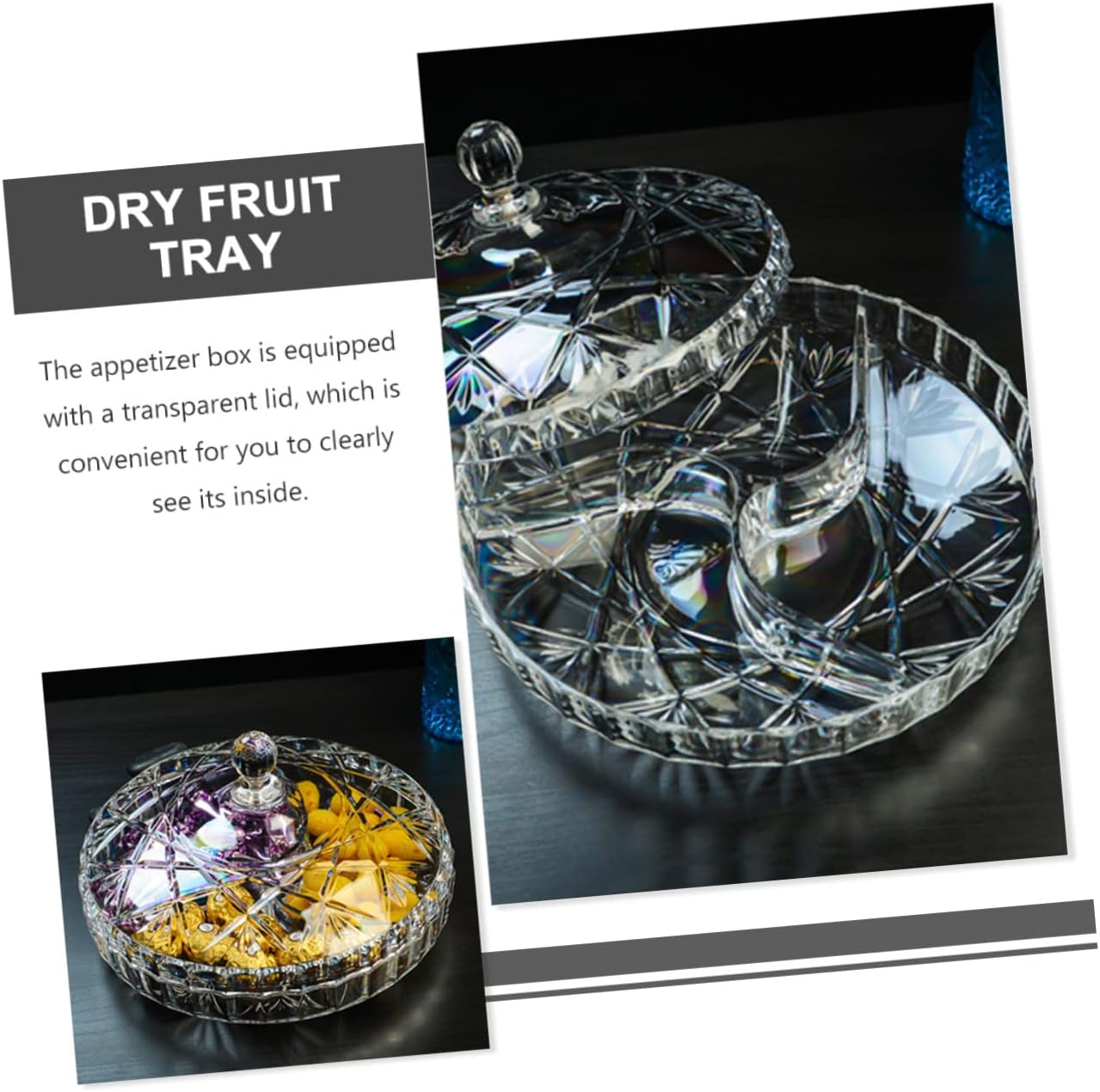 Garneck 6-Compartment Snack Storage Box Acrylic Food Organizer with Lid Multi-Functional Dry Fruit Tray for Home and Kitchen for Fruits and Treats