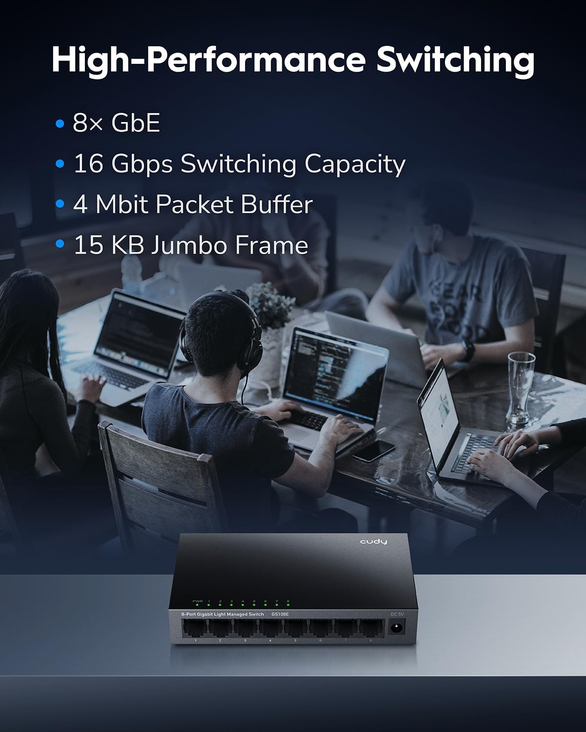 Cudy 8 Port Gigabit Switch, Easy Smart Managed, Plug & Play Desktop/Wall-Mount, Sturdy Metal w, Support QoS, Vlan, IGMP and DHCP, GS108E