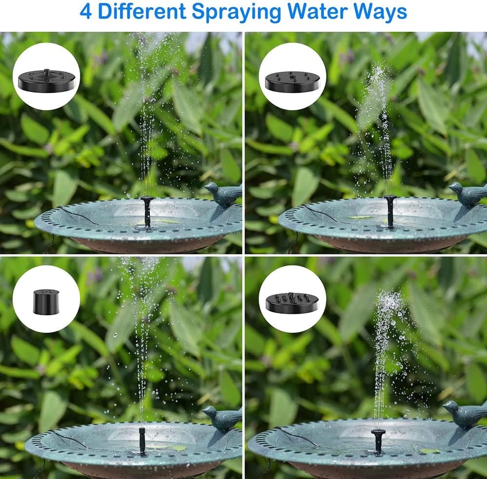 Bomba de Fuente Solar para Baños de Pájaros y Estanque Jardín, Operación Automática sin Electricidad con Energía Solar, Mini Fuente Flotante Púrpura de 4 Estilos Pulverización Ajustable, Atracción