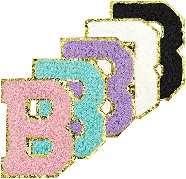 5PCS Self Adhesive Chenille Letter Patches Iron on Patches for Backpacks, B