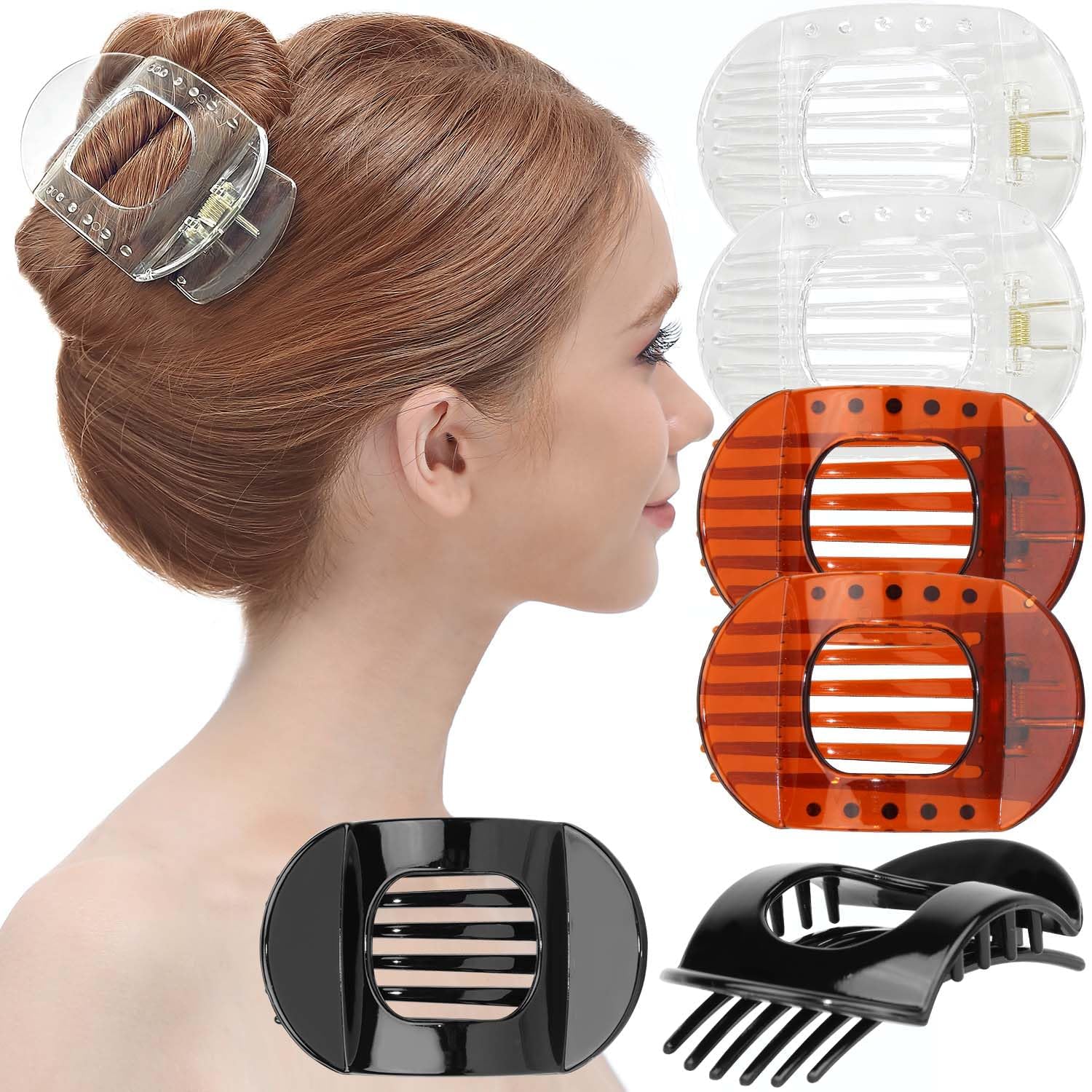 RC ROCHE 6 Pcs Flat Claw Hair Clips for Women Thick Hair French Round Duckbill Square Secure Strong Hold Grip Clamps Barrettes Curved No Slip No Crease Styling Cute
