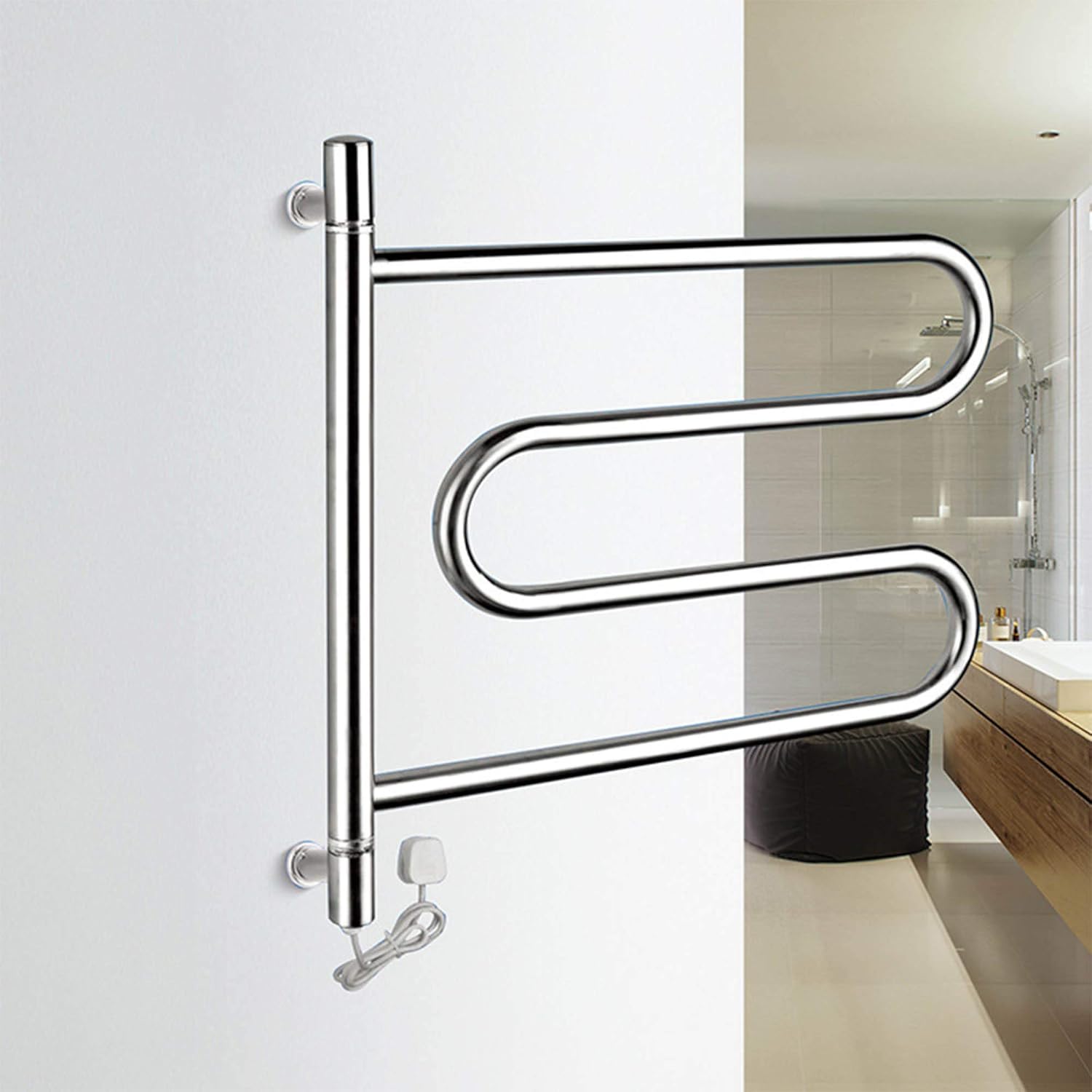 Electric Heating Towel Warmer Drying Rack Thermostatic for Bathroom, Polished