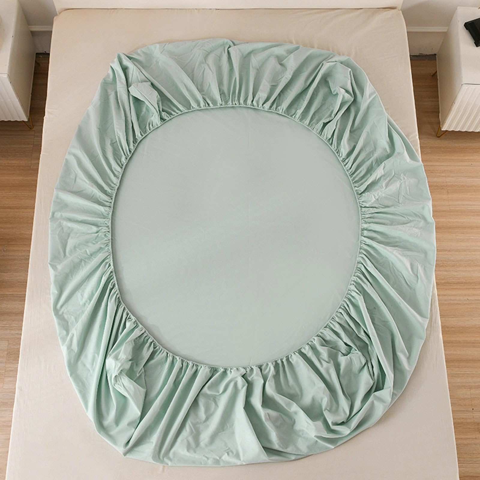 Bawełniane prześcieradło 90 x 200 cm z 1 poszewką na poduszkę, prześcieradło jednokolorowe, niebiesko-zielone prześcieradło z gumką, do 20 cm wysokości