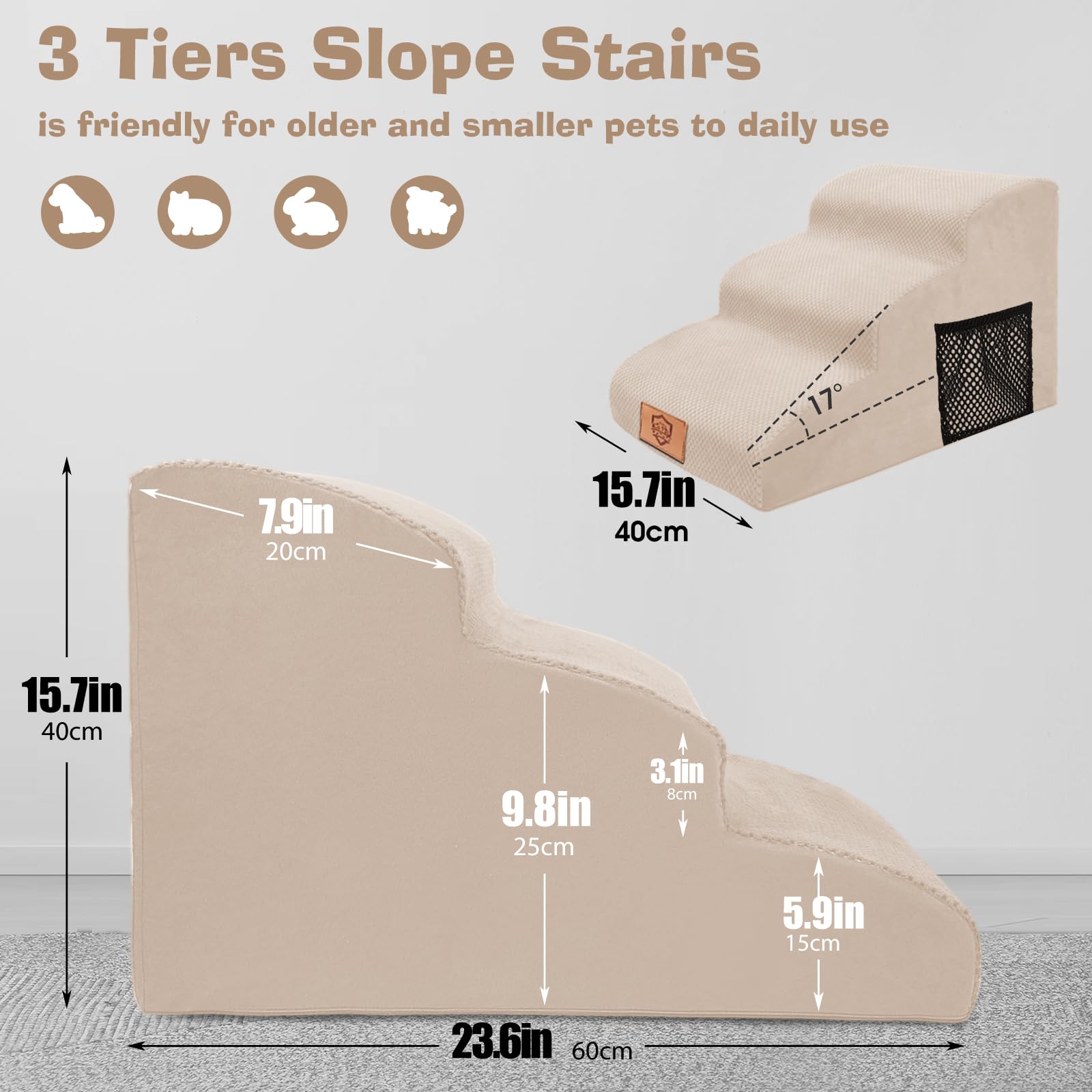 Pawchop Dog Steps for Bed 3-Step Waterproof Dog Steps for Sofa High Density Foam Pet Step Stairs with Removable Cover - Image 2