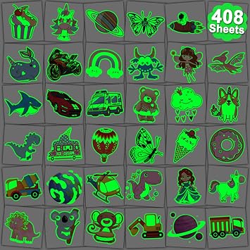 CHARLENT 408 PCS Individually Wrapped Luminous Temporary Tattoos for Kids - Glow in The Dark Mixed Tattoos for Kids Birthday Party Favors Goodie Bag Fillers