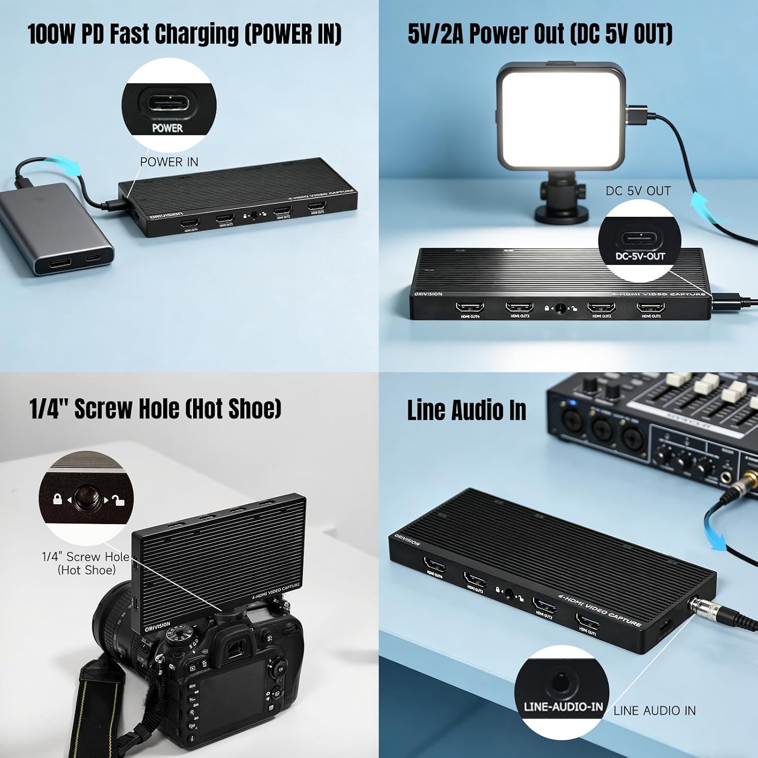 4 Channel HDMI Capture Card with Loop Out - 4K60 Video Capture Card, UVC Plug-and-Play USB 3.2 Type-C, 10Gbps, Pro Audio Input, 100W PD, for Streaming/Gaming/Video Production/PS5/Switch/Xbox