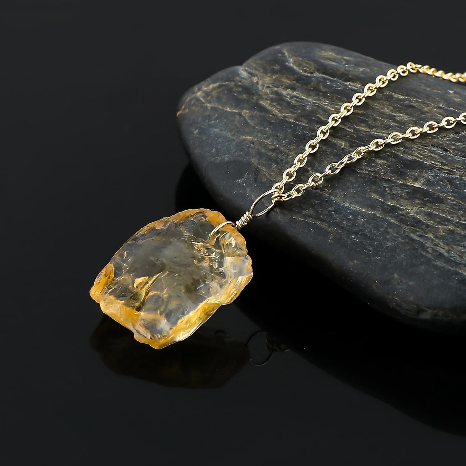 Natural Raw Madeira Citrine Pendant Necklace, Rough Crystal, Healing Stone, Women Gift Jewelry, Dainty Necklace, Hypoallergenic Gold Chain 18 inch - Image 2
