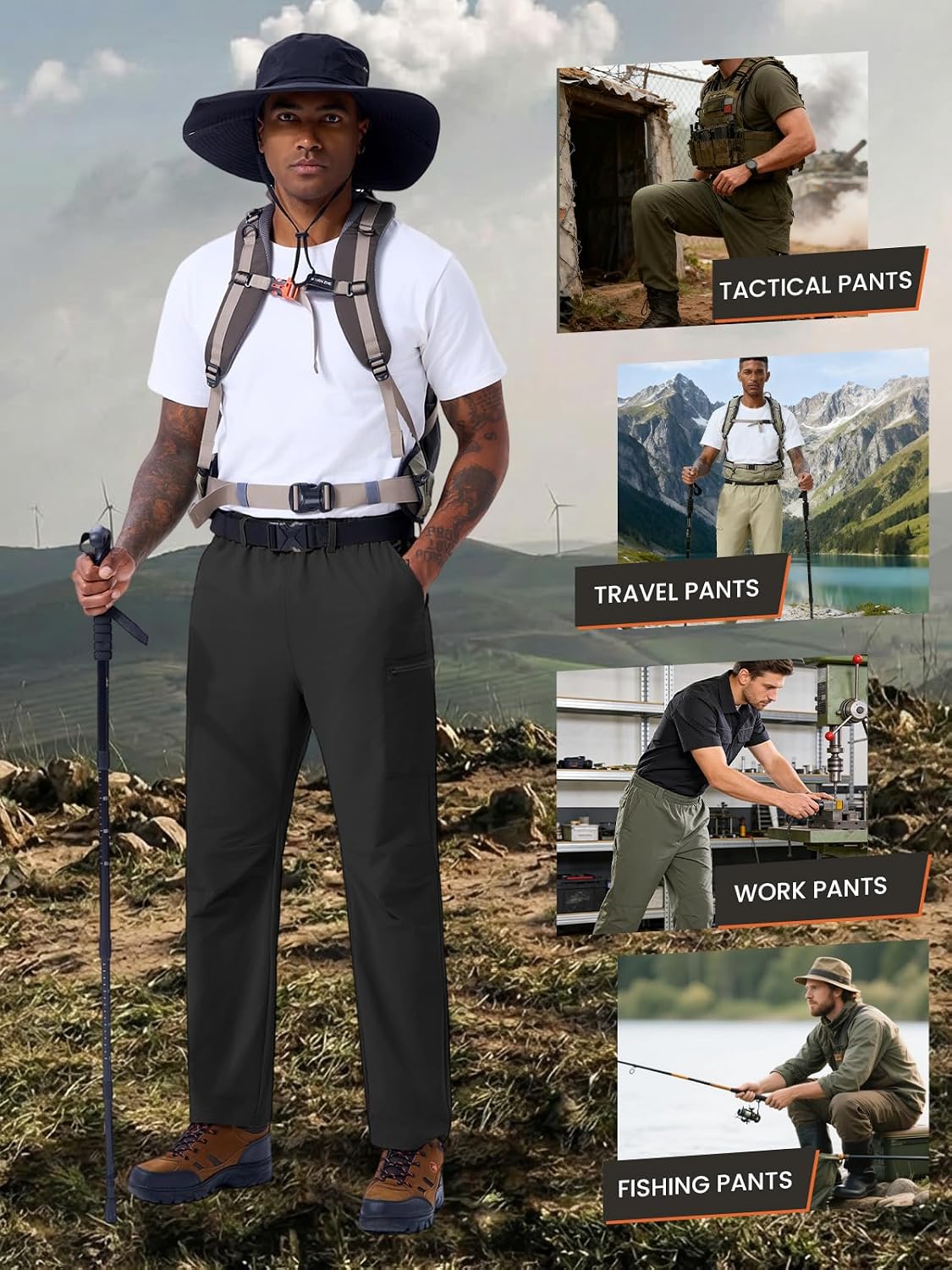 Auxo Men's Hiking Pants Water Resistant Ripstop Quick Dry Lightweight Outdoor Fishing Work Pants for Men with Multi Pocket