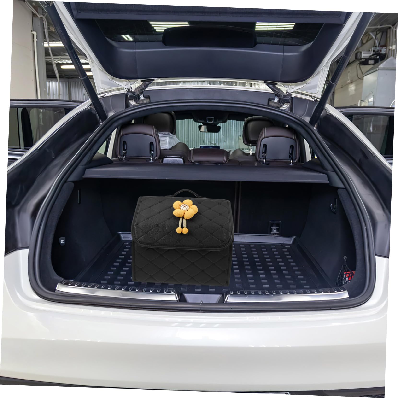 Organisateur de Coffre pour Voiture en Similicuir Noir Grosse Capacité | Rangement Facile à Organiser, Entretien Simple, Style Adorable et Charmant