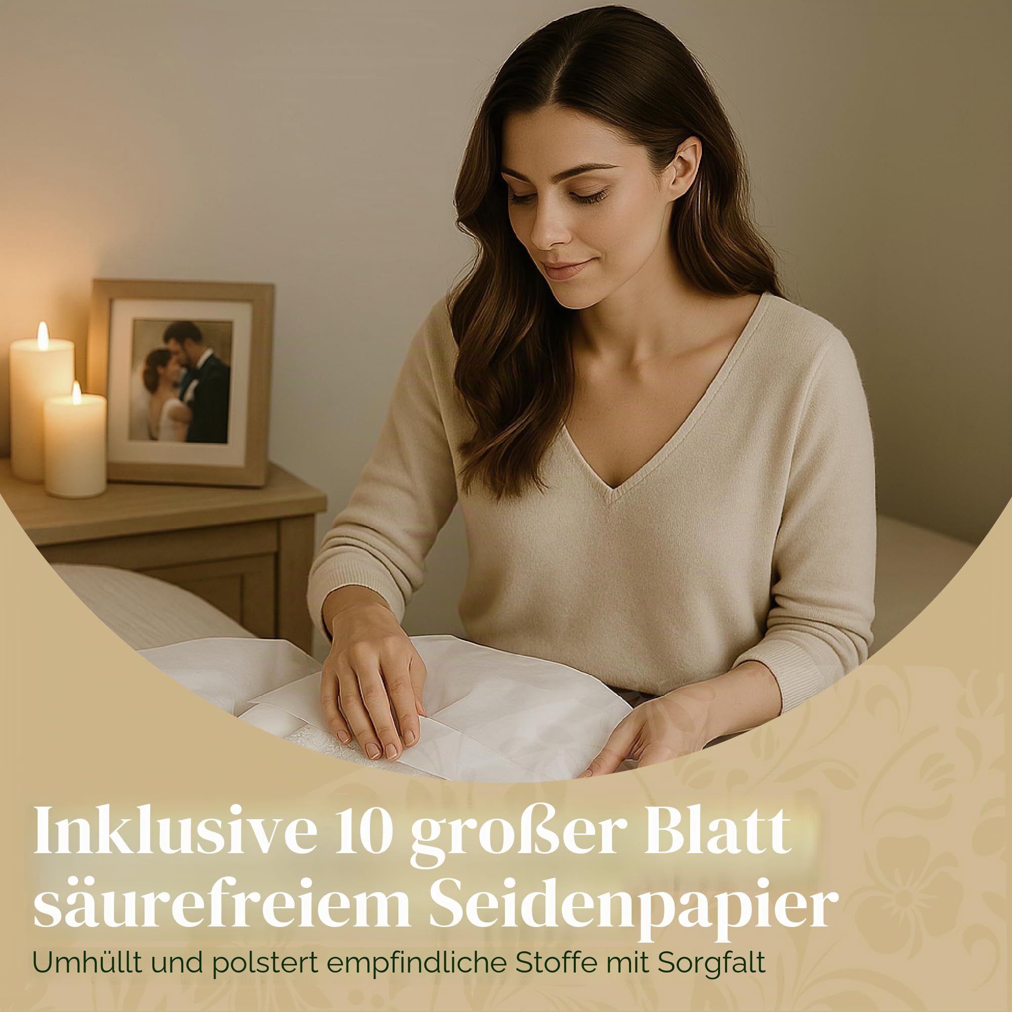 HANGERWORLD - Große elfenbeinfarbene Aufbewahrungsbox für Brautkleid mit Deckel, goldfarben, Fleur de Lis
