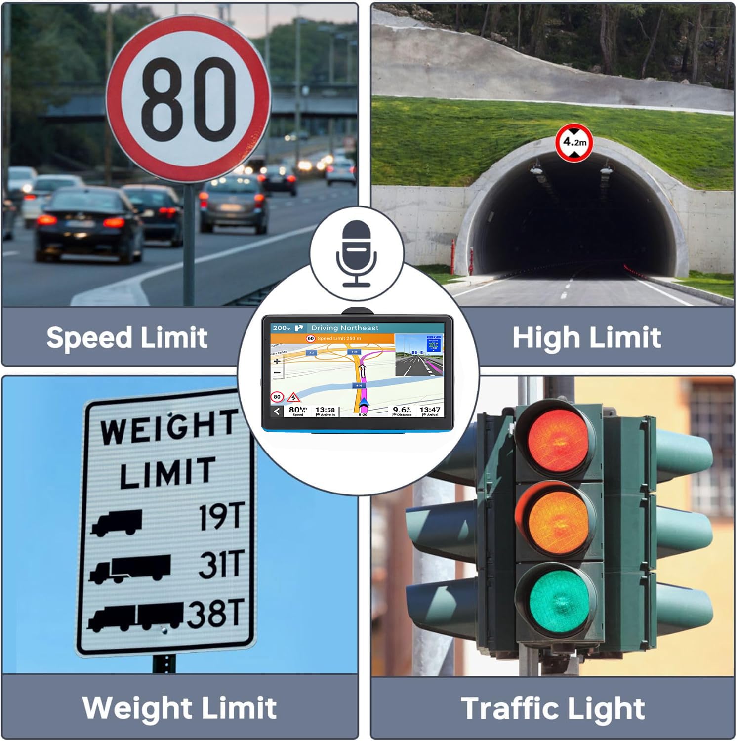 7" GPS Sat Nav for Truck Car RV, Offline Navigation UK & Europe Maps HD Touchscreen, Voice Guidance, Type-C, Sun Visor & Mount, Speed Limit Warnings, Postcode Search Quick GPS Fix — view 6