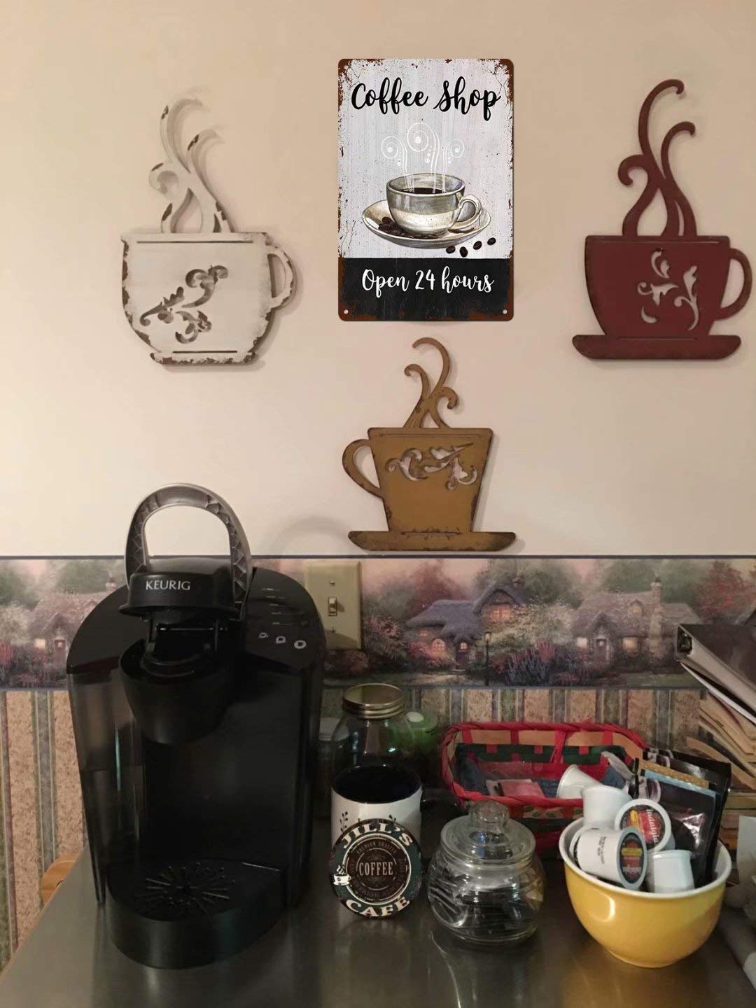Cartello Metallico 24 Ore Aperto 20x30 Cm - Vintage Per Caffè, Cucina E Bar - Regalo Originale