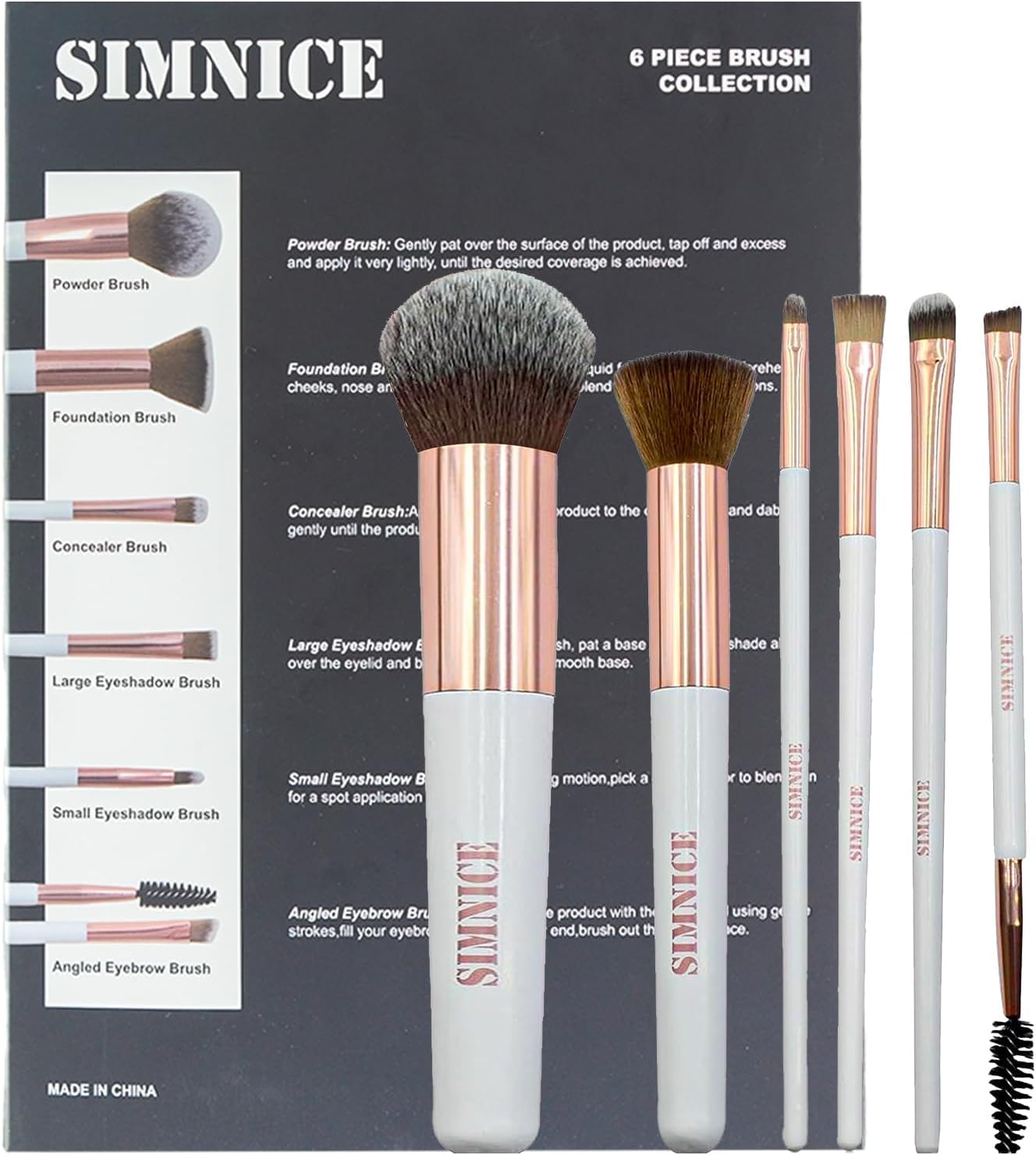 SimniceProfessional Makeup Brush Set — 6Pcs Foundation Concealer Eye Shadows Makeup Brushes,Eyebrow Power Make Up Brush Kit,Travel Cosmetics Face Makeup Brushes For Women