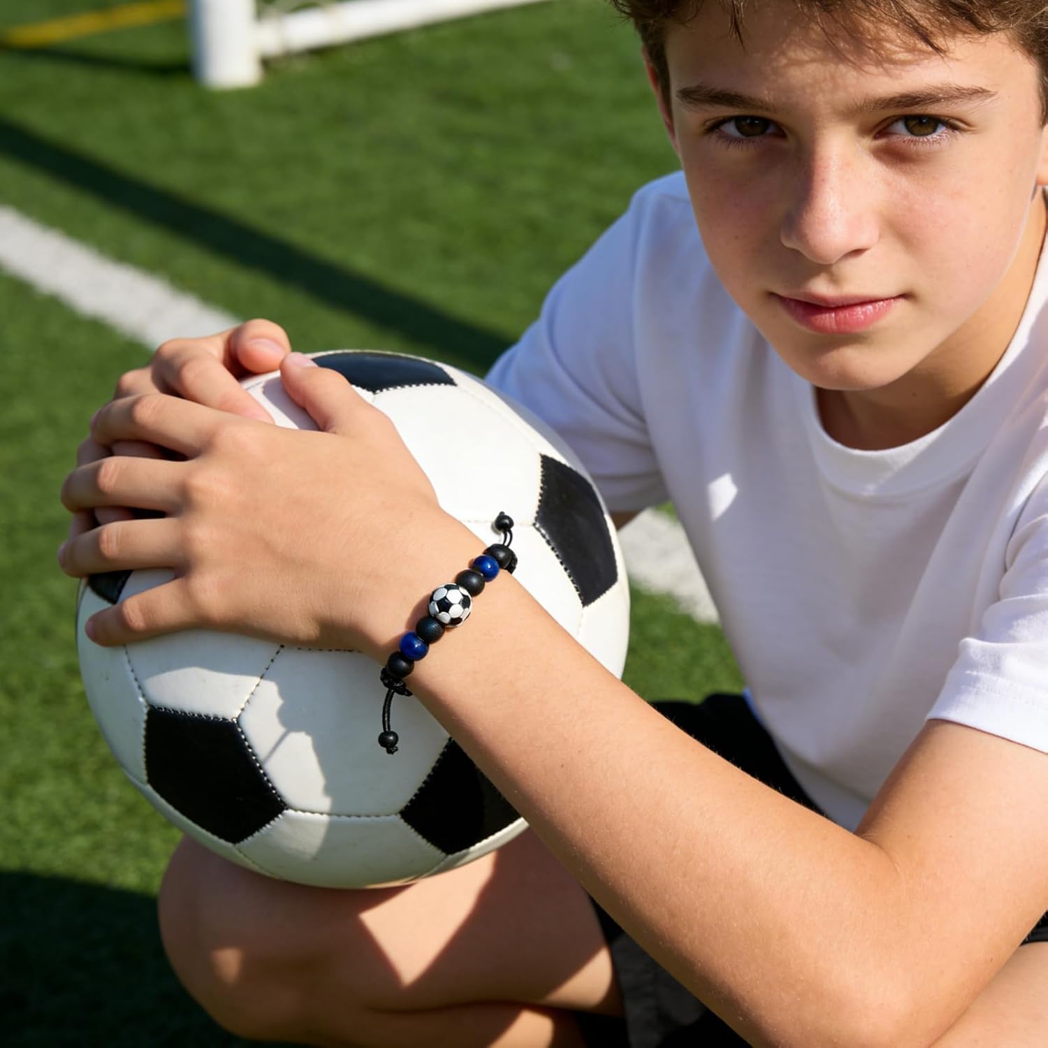 Soccer Basketball Football Baseball Bracelet, Adjustable Unisex Soccer Paracord Bracelets, Natural Beaded Bracelet Gifts for Adults, Ideal Christmas Birthday Gifts for Grown-Up Son and Dad