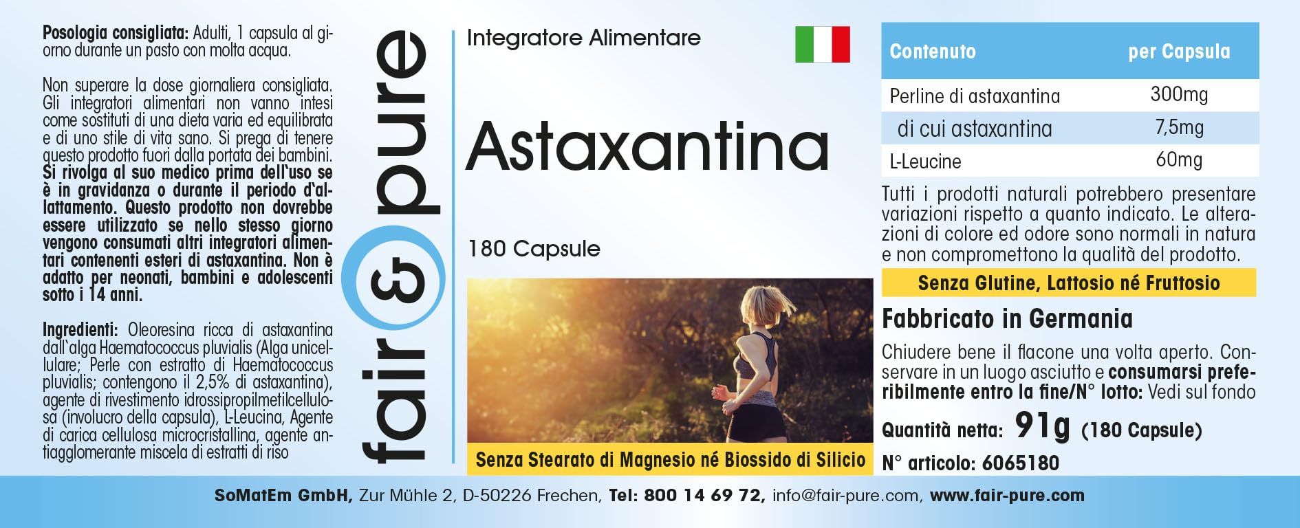 Fair & Pure Astaxanthin 7,5mg Tagesdosis, 180 Kapseln, schluckfreundlich, mikroverkapselt, Nahrungsergänzungsmittel vegan ohne Magnesiumstearat, in Deutschland hergestellt