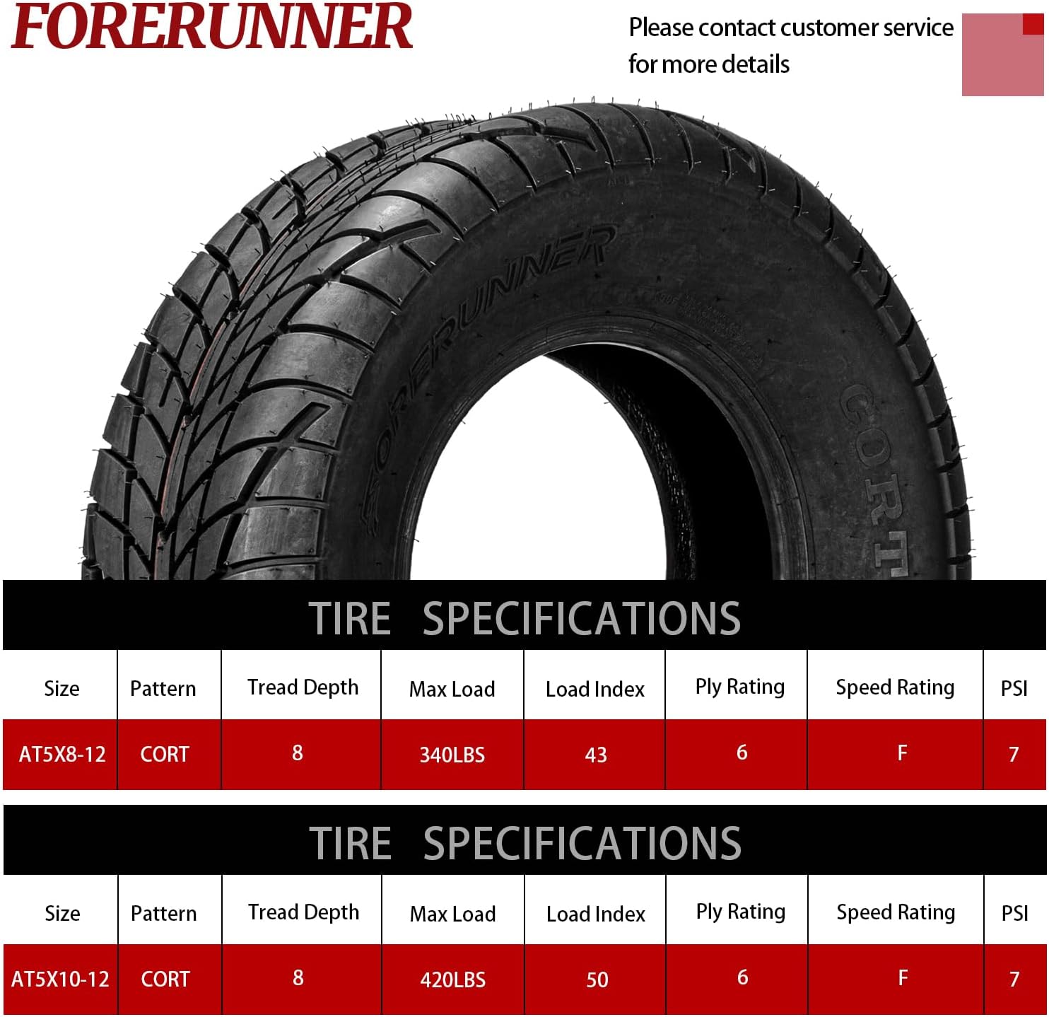 FORERUNNER 25x8-12 & 25x10-1 Flat Track Tires & Sport ATV UTV Tires, 10PR (Pack of 4, Tubeless)