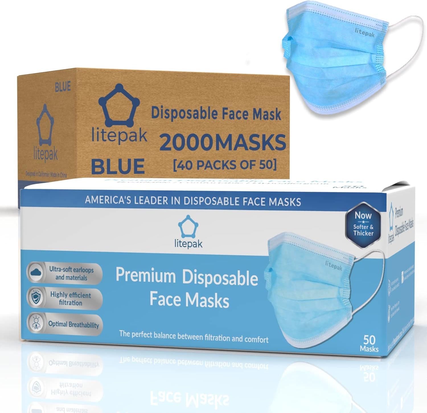 Buy Litepak 2000pcs Disposable Face Masks Black 3Ply Adult Mask Nose