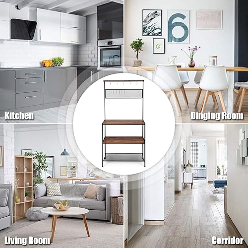 Miniatura 2 de RELAX4LIFE Soporte para microondas con 11 ganchos, estante de metal y patas ajustables para especias, ollas y sartenes, estante de almacenamiento de