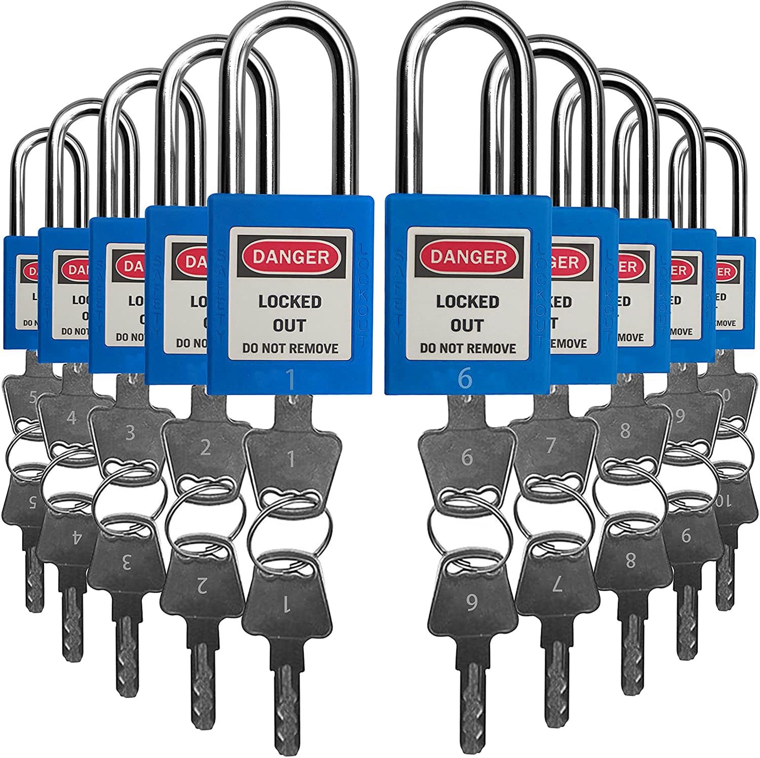 SAFBY Lockout Tagout Locks, Safety Padlock, Keyed Differently Loto Safety Padlocks for Lock Out Tag Out Kits Station (Blue NO.1-10)