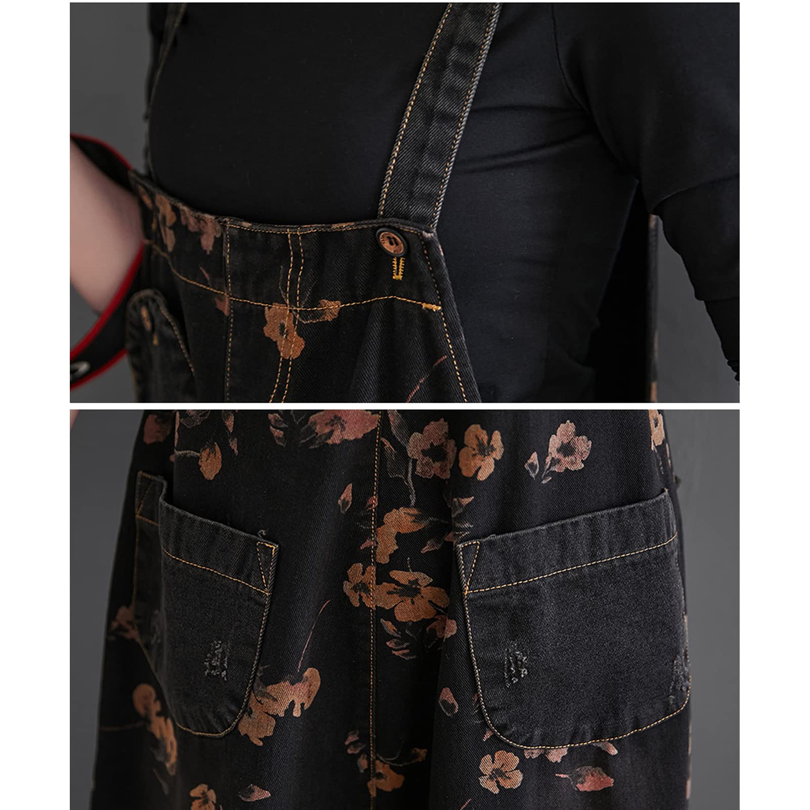 Salopette da donna in denim Salopette Pantaloni da donna Vintage Casual Baggy Jean Tute regolabili Tute Tute a gamba larga Tutina Pantaloni lunghi nero-XL