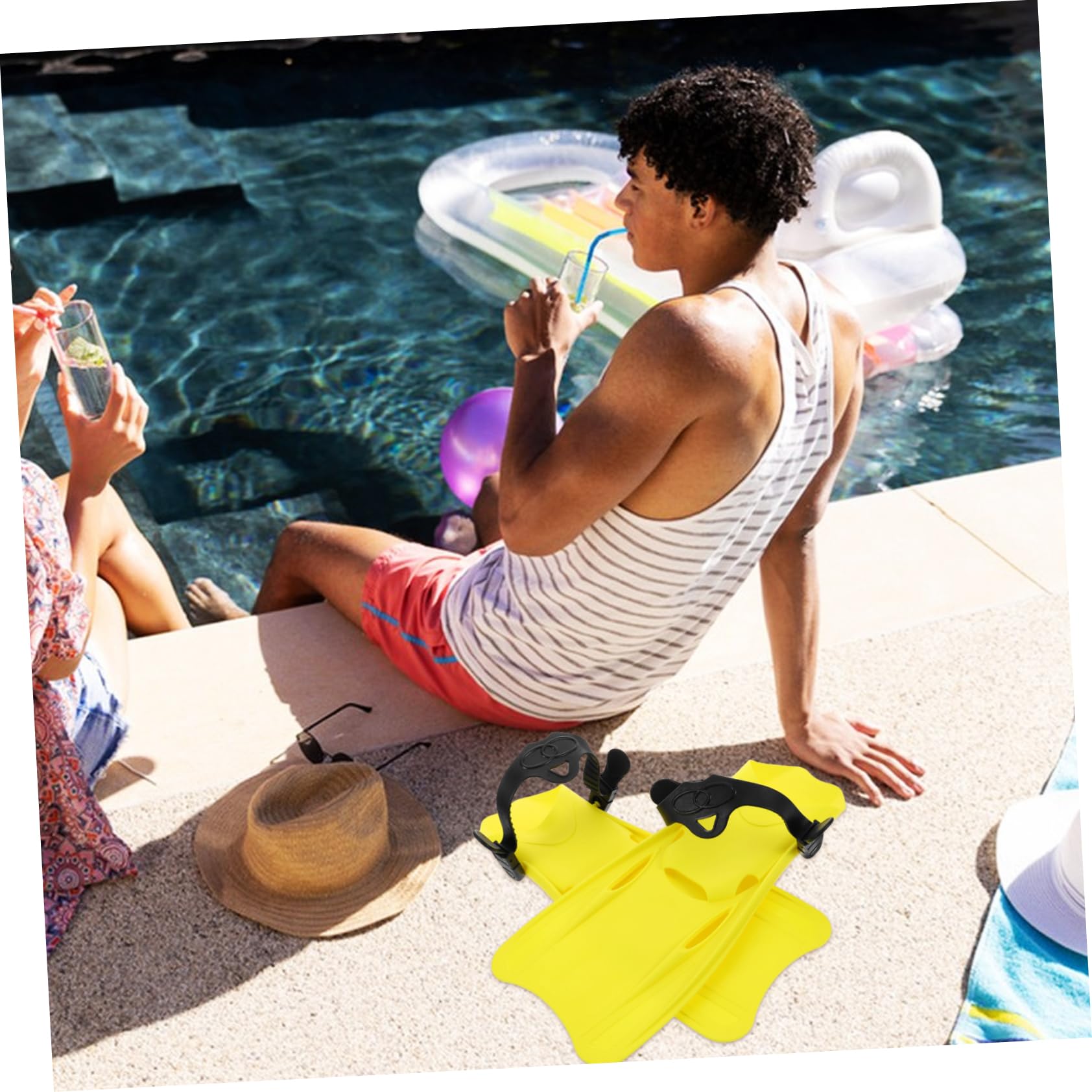 Aletas de Snorkel de Entrenamiento 1 Par, Amarillo TPR PP Ajustable | Fiesta Verano, Equipo de Buceo y Snorkel para Playa, Talla L 39-43, Experiencia de Natación Mejorada